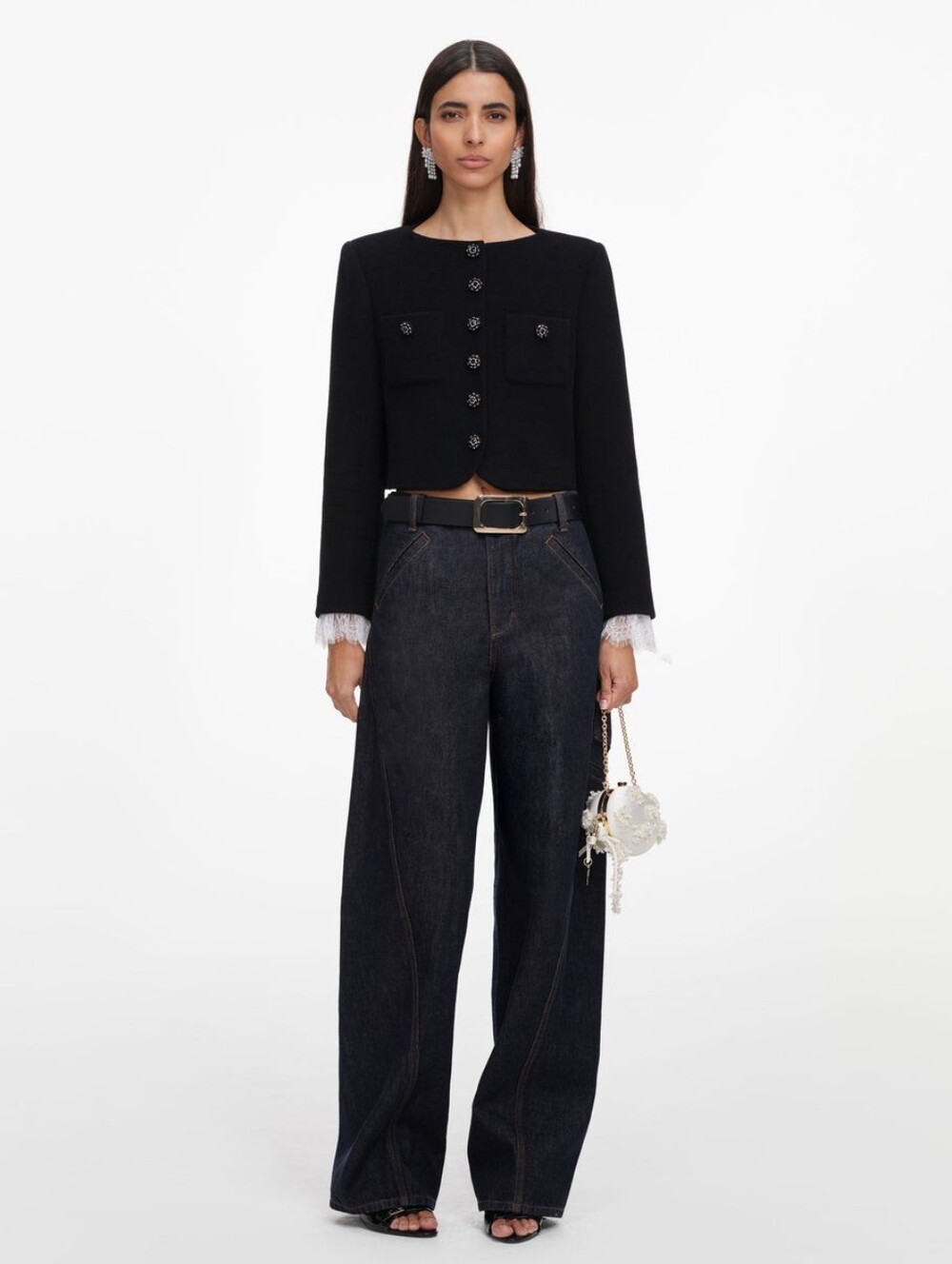 Self Portrait Black Button Down Jacket